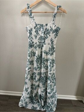 White Maxi Sundress with Green Floral Print